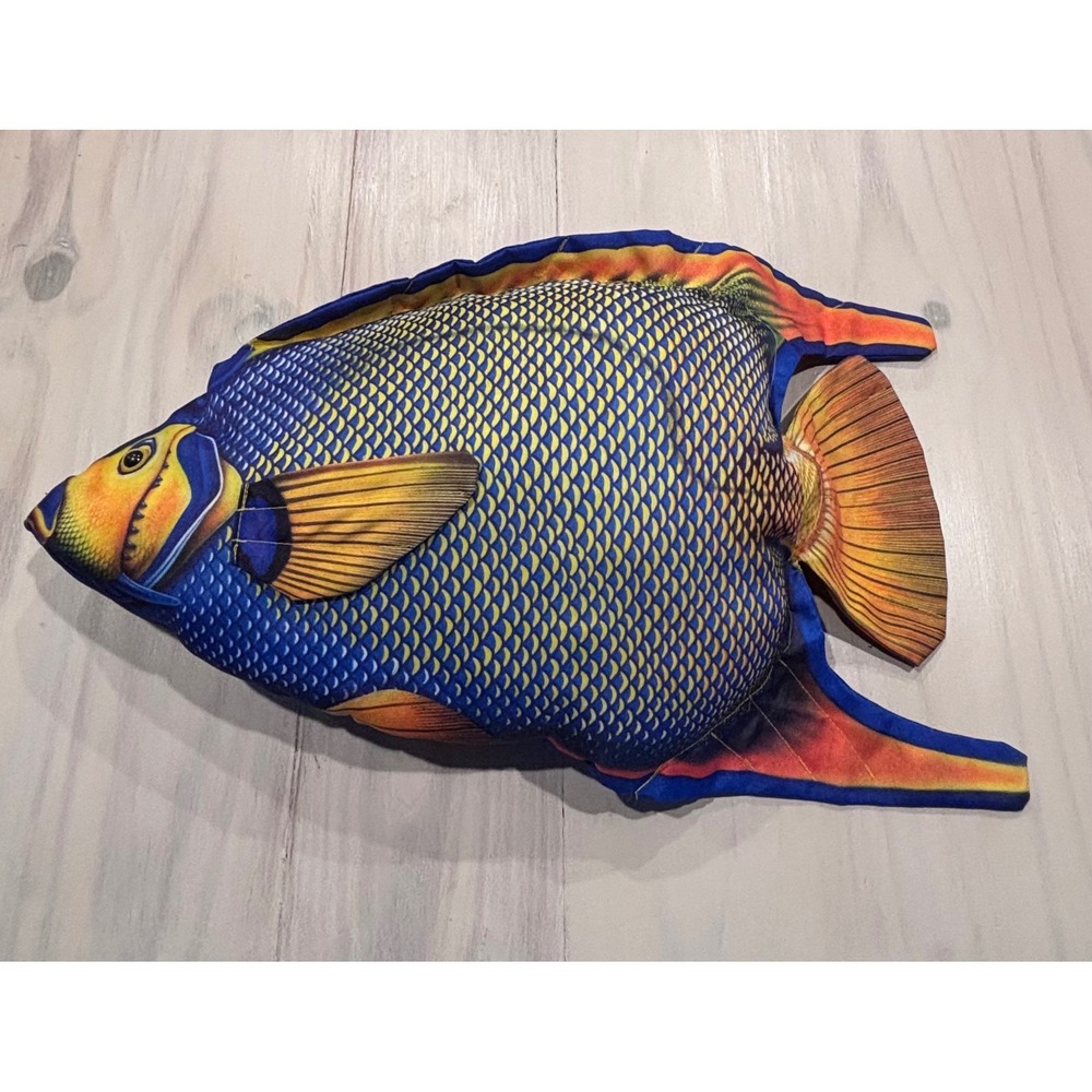 Vintage Queen Angelfish Decorative Accent Pillow Coastal Marine 24" Realistic